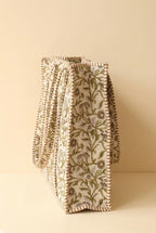 Large Green Floral Quilted Cotton Tote