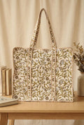 Large Green Floral Quilted Cotton Tote