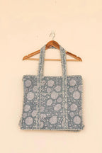 Blue Floral Quilted Cotton Tote Bag