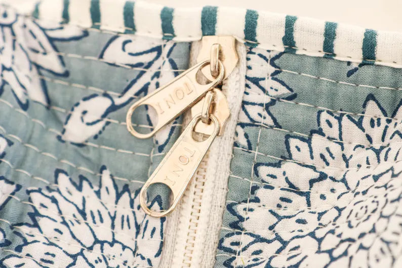 Blue Floral Quilted Cotton Tote Bag