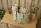 Sage Green Floral Quilted Cotton Tote Bag