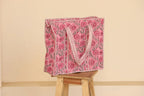 Pink Floral Quilted Cotton Tote Bag
