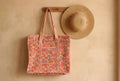 Boho Pink & Orange Floral Quilted Cotton Tote Bag