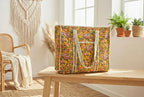 Mustard Floral Quilted Cotton Tote