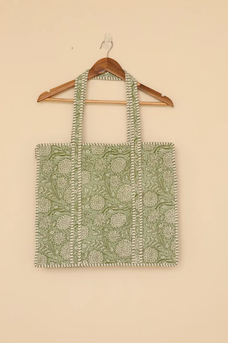 Sage Green Quilted Cotton Tote