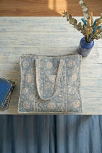 Blue Floral Quilted Cotton Tote Bag