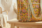 Mustard Floral Quilted Cotton Tote